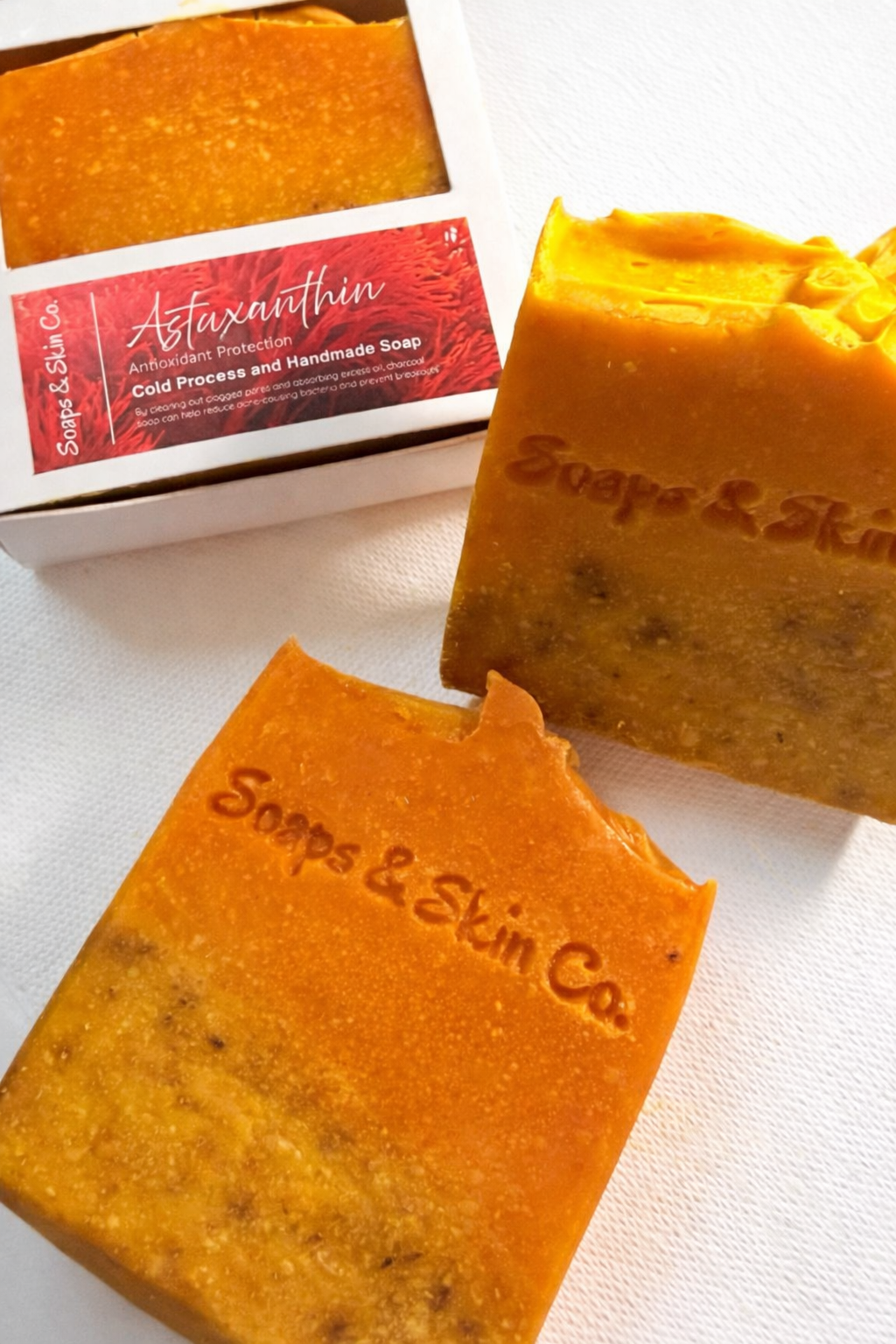 Astaxanthin cold process soap with coffee exfoliator