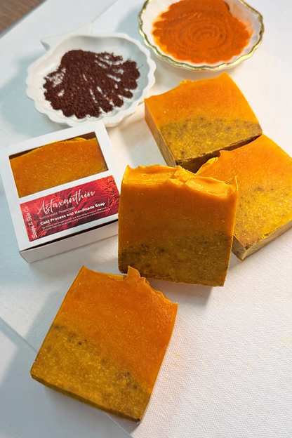Astaxanthin cold process soap with coffee exfoliator